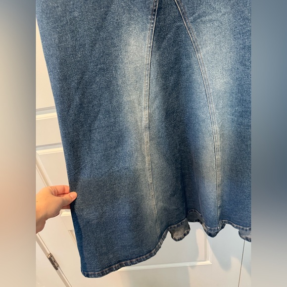 Moda International Denim Fit & Flare Midi Dress Corset Bodice Fit 12 Rockabilly - Picture 3 of 8